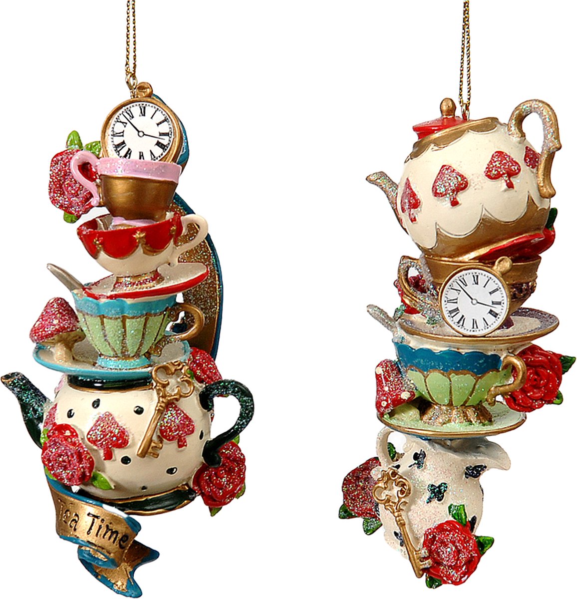 Viv! Christmas Kerstornament - Alice in Wonderland Theekoppen - set van 2 - Multi - 12cm