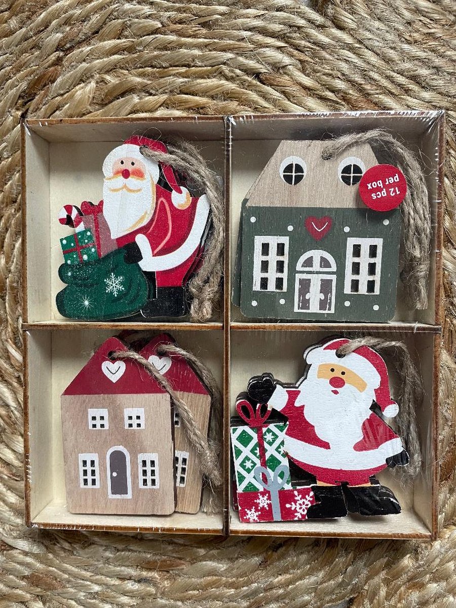 Houten Kerst / Winter hangers - Kerststdecoratie - kerstboomversiering - Christmas - Huisjes - Huis - Kerstman - Man - Naturel | Decoratie - Hanger - Ornamenten Versiering - Kerst tak - Feestdagen | Peuterspeelzaal - School - DH collection