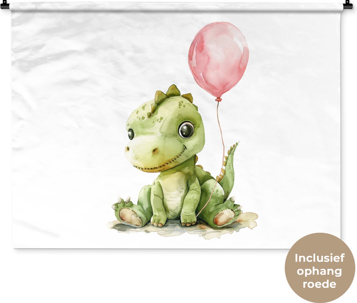 Wandkleed 150x112 cm - Wanddoek Draak - Baby dier - Roze ballon - Wandtapijt - Wandkleden