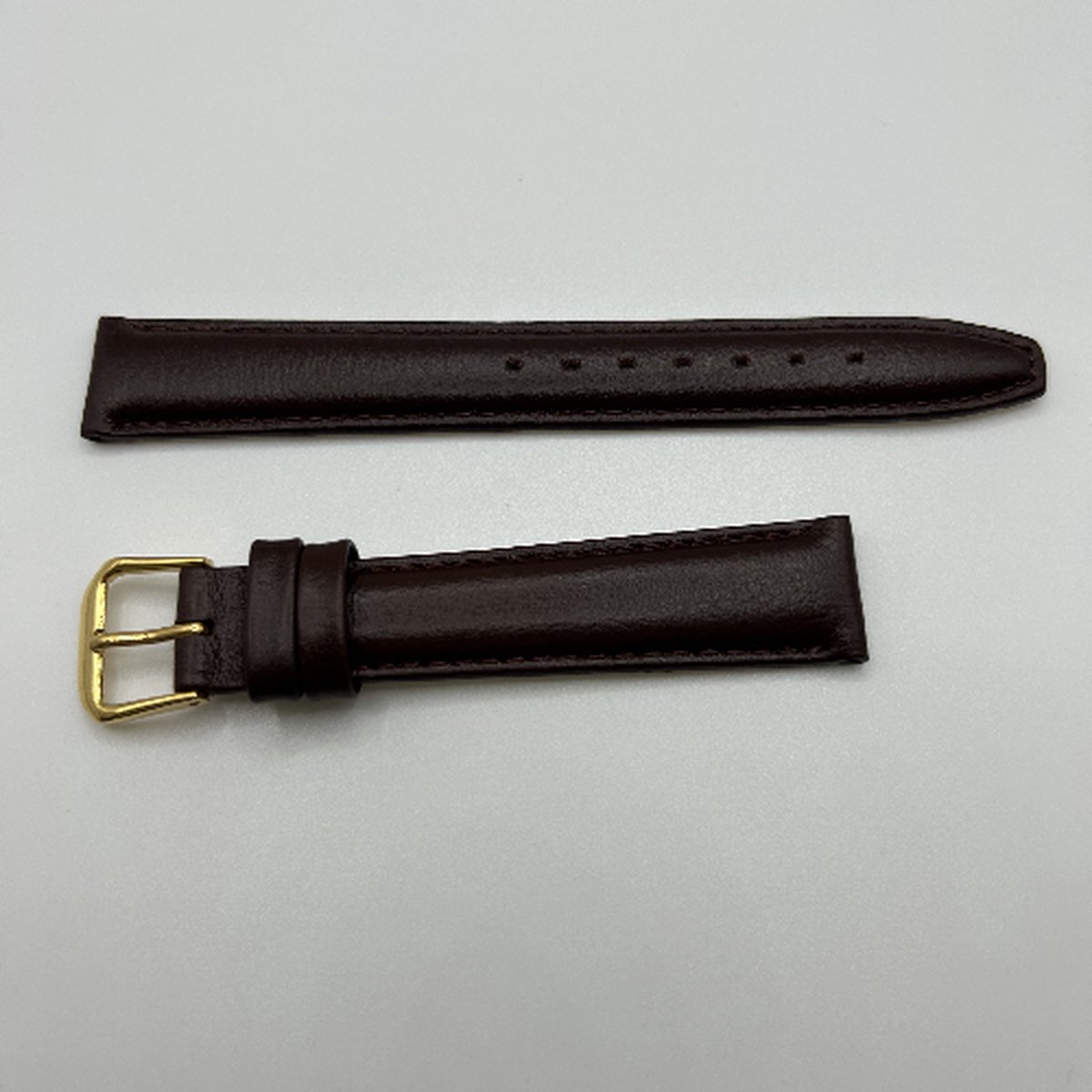 Horlogeband-Model B52-dames-heren-unisex-donkerbruin-16 millimeter-juweliers kwaliteit-leder-glad-soepel