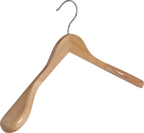 De Kledinghanger Gigant - 8 x Cintre / cintre pour costumes en bois de lotus laqué naturel avec rallonge d'épaule, 44 cm