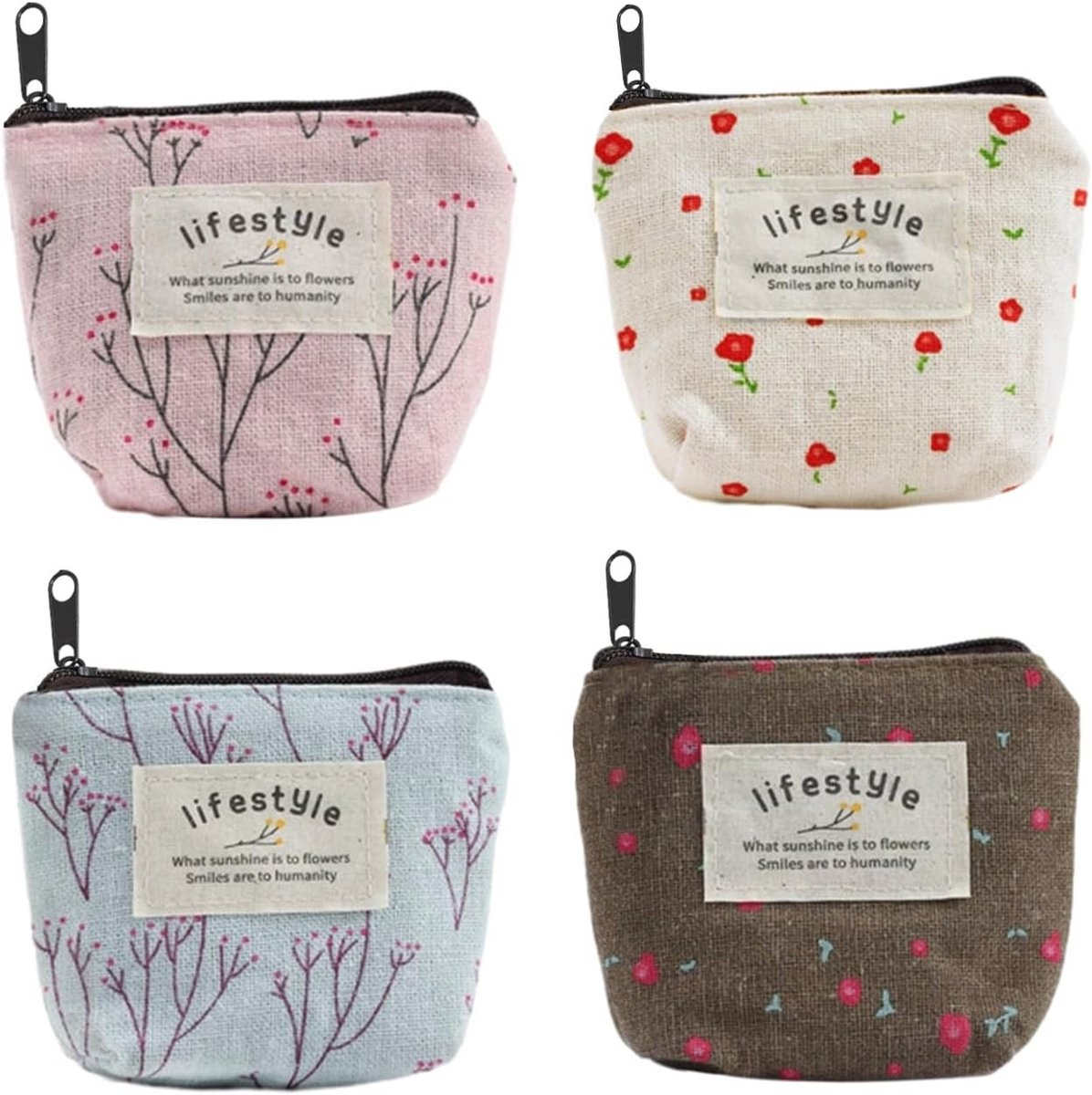 Mini-portemonnee dames - 4-delige set - Compacte en duurzame stoffen tas voor munten en kaarten - Perfect als cadeau