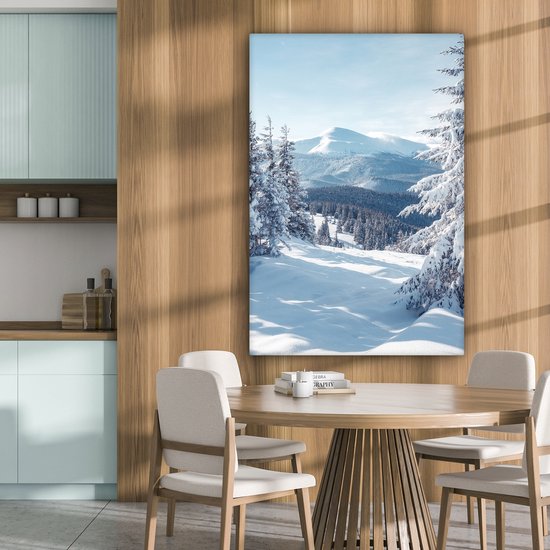 Peinture sur toile 80x120 cm - Décoration murale Paysage d'hiver - Nature - Berg - Arbres - Neige - Décoration murale salon - Décoration chambre - Accessoires de chambre - Peintures
