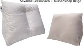 Savanne Lekker Lui Leeskussen - Zitkussen - Leeskussen voor in bed - Leeskussen voor Boeken - Lekker Lui Lezen Kussen - inclusief Leeskussen Hoes - Kussensloop Beige