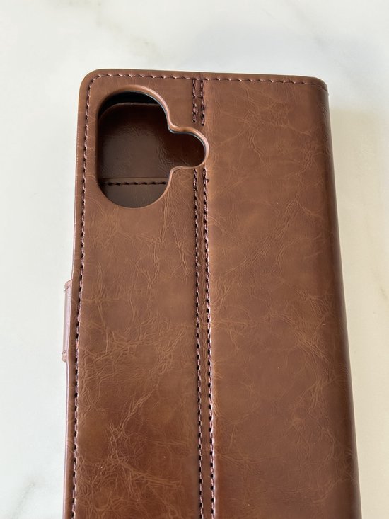 Étui portefeuille en similicuir PU pour iPhone 16 - Qualité Premium - Avec emplacements pour cartes - Marron