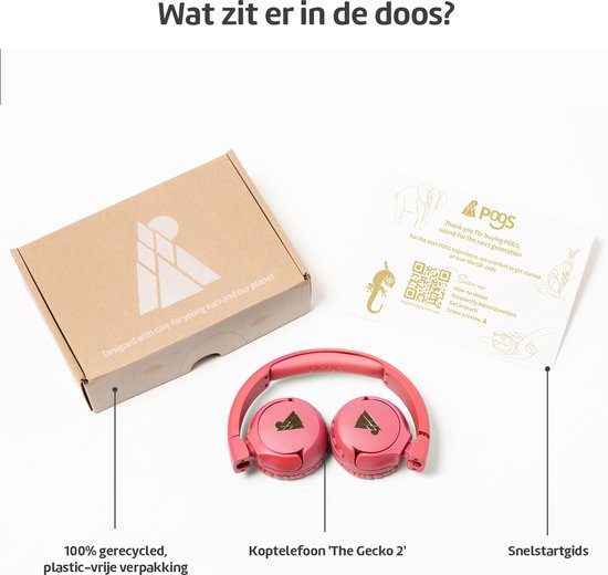 POGS - The Gecko 2 - Draadloze on-ear kinder koptelefoon - Bluetooth - Veilige volumebegrenzing - Duurzaam - Gratis app voor extra functies - rRoze