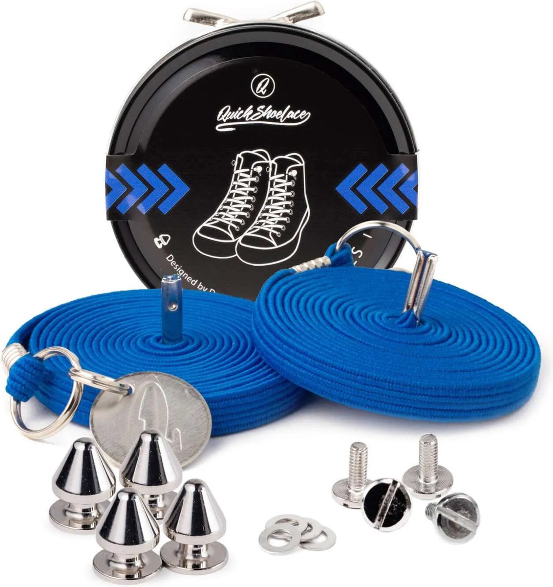 Quick shoelaces - Met één hand veters strikken - Casual Blue Ocean - Schoenveter met fixatie spikes - Oceaan blauw