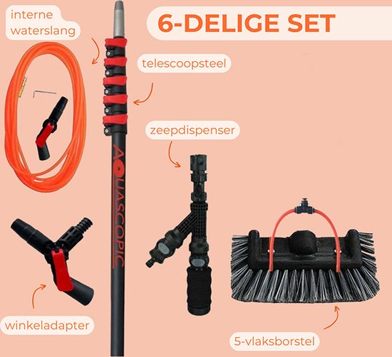 Rubberen bezem / kappersbezem met telescoopsteel en wisser - rood - Bezem - Merkloos