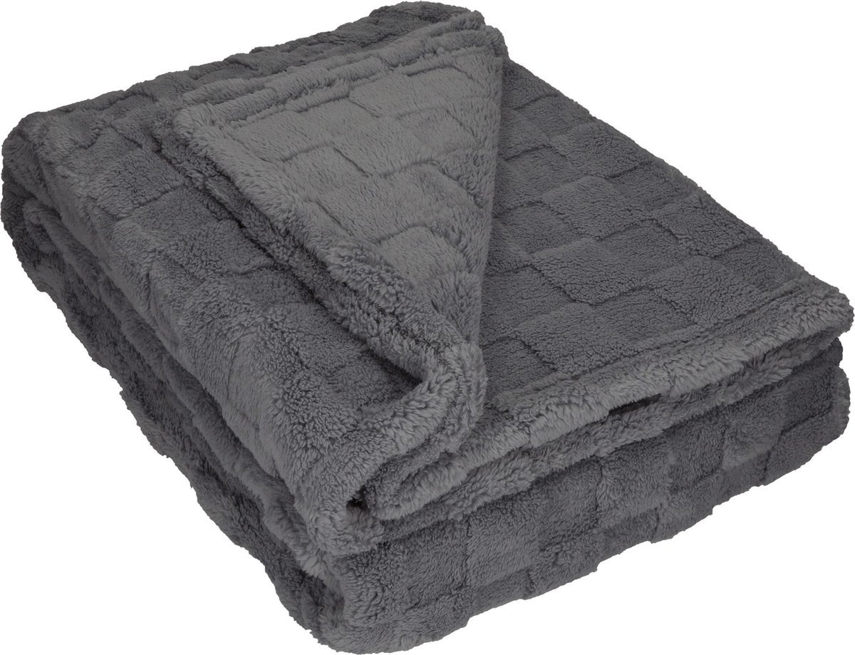 Sorprese Luxe Plaid - 150x200 cm - Fleece Deken - Super Zacht, Warm en Donzig - Plaid voor op de Bank, Bed of Woonkamer Decoratie - Geblokt Antraciet - Cadeau