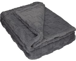Sorprese Luxe Plaid - 150x200 cm - Fleece Deken - Super Zacht, Warm en Donzig - Plaid voor op de Bank, Bed of Woonkamer Decoratie - Geblokt Antraciet - Cadeau