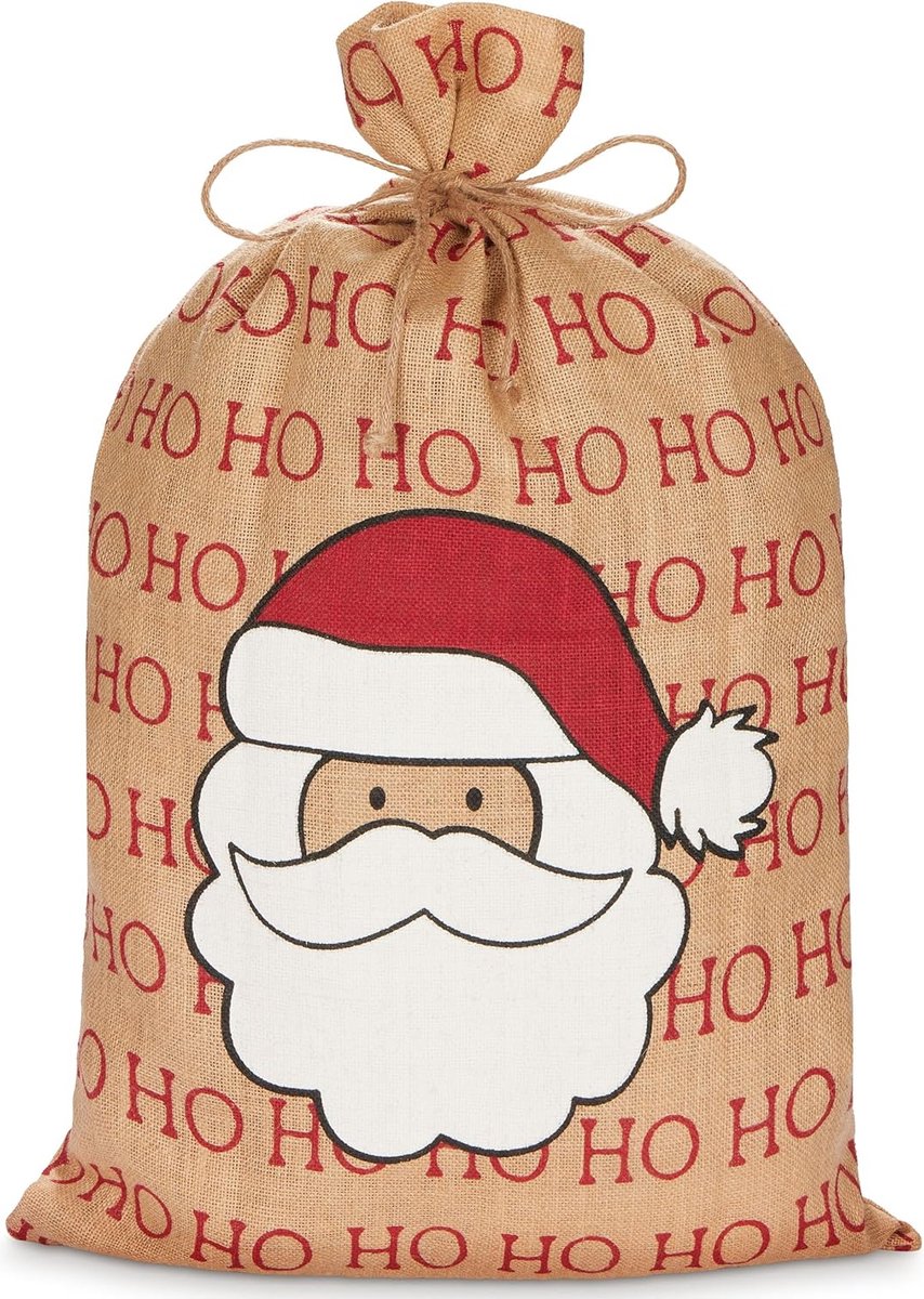 BRUBAKER Kerstmannenzak - 80 cm Cadeauzak voor Kerstmis - Kerstman Ho Ho Ho - Jute Kerstzak - Zak met Koord voor het Inpakken van Cadeaus