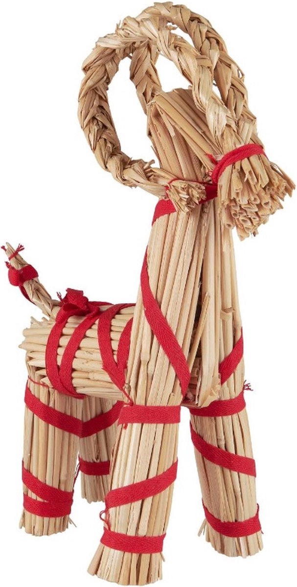IB Laursen Traditioneel Scandinavische 'Christmas goat' met rode linten 30cm hoog