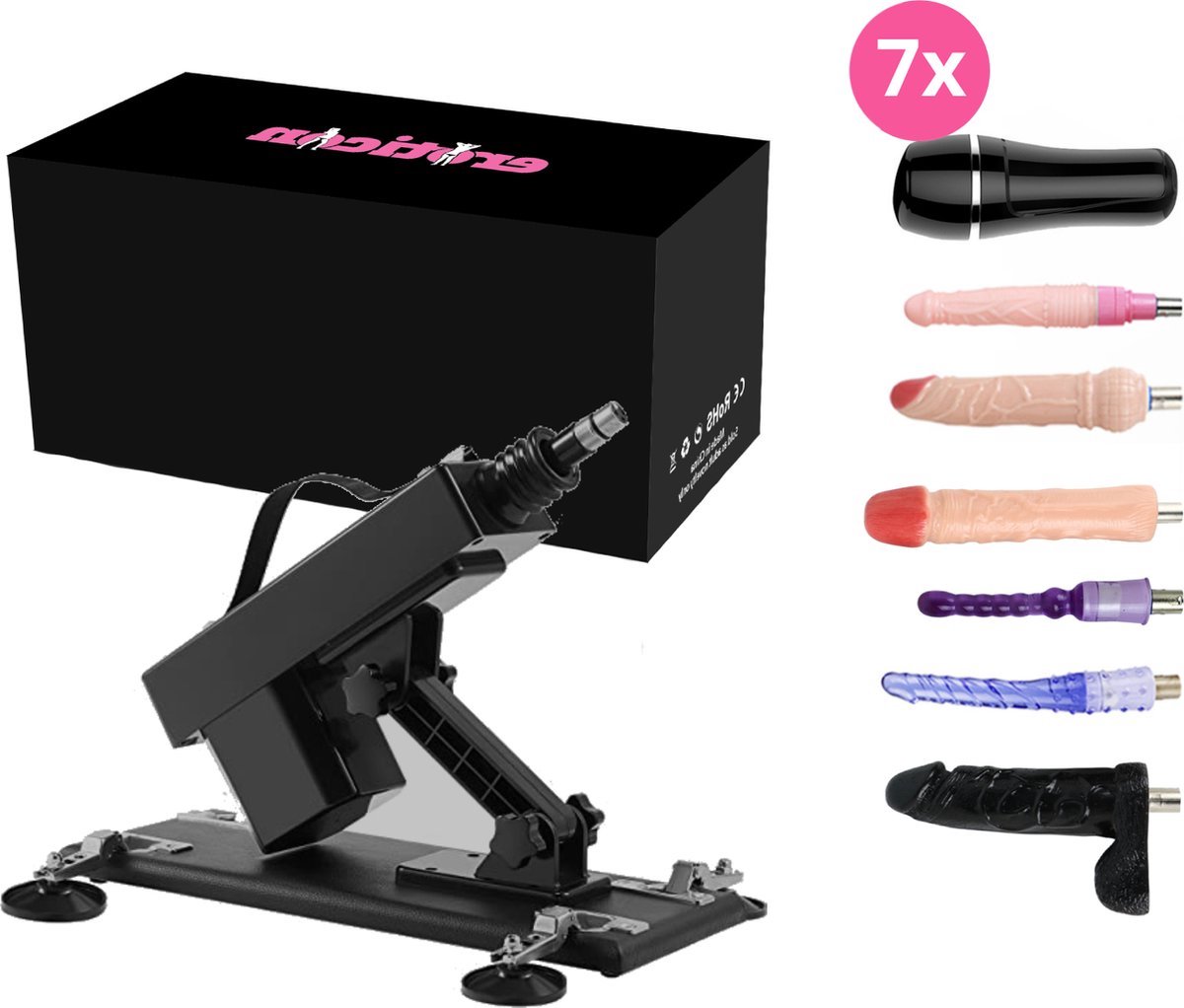 Goedkoopste Eden Sex Machine - Pakket met 7 Opzetstukken - Bevat Dildo’s en een Pocket pussy - Neukmachine voor Man en Vrouw - Fucking machine – Discreet Verzonden
