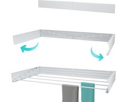 Wanddroogrek XL - Inklapbaar Muur Wasrek - 6m Drooglengte met Boormal - Hangend en Uitklapbaar