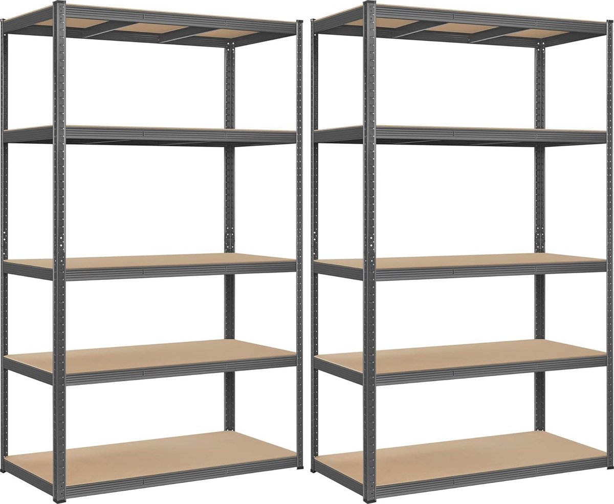 Kelderrek - set van 2 kelderrekken - wijnopslagoplossingen - aangepaste wijnkelders - wijnkelderrekken - wijnopslageenheden - gepoedercoat staal - MDF - grijs - 60 x 120 x 200 cm (D x B x H)