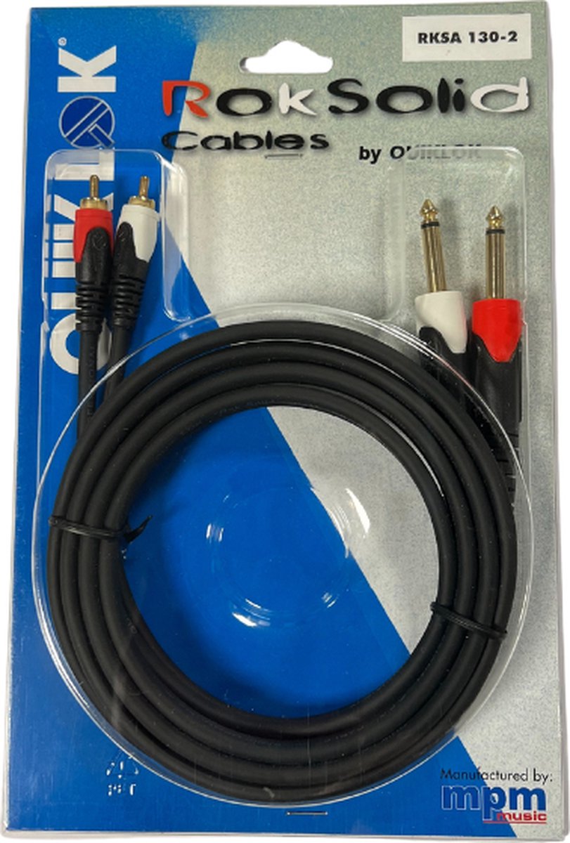 Quiklok Professionele Audio Kabel - 2x RCA Tulp naar 2x Mono Jack - 2 Meter