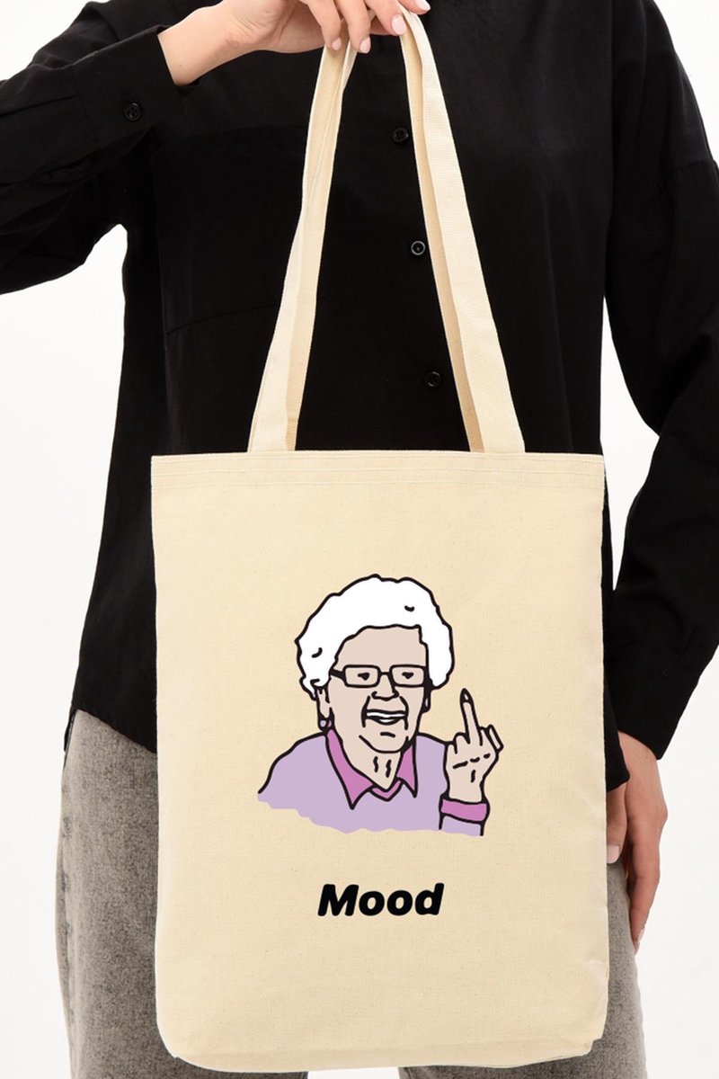 Kwube Dames Tassen - Shopper - Naturel Katoen - 35x40 cm - Cadeau Voor Haar - Katoenen Schoudertas - Boodschappentas - Linnen Tas - Grandma Mood Natural Cotton Tote Bag - Grappige Cadeaus - Moederdag Cadeau