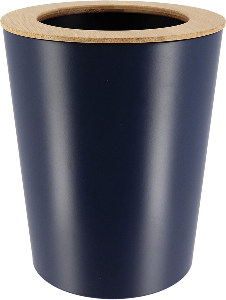 Goedkoopste Tendance Badkamer prullenbak/afvalbak 103 series - blauw - 5 liter - 20 x 25 cm - metaal/bamboe hout