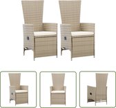 Chaises de jardin en Poly The Living Store - Beige - 58 x 62 x 108 cm - Résistant aux intempéries - Réglable - Set de 2 - Incl - Coussins d'assise