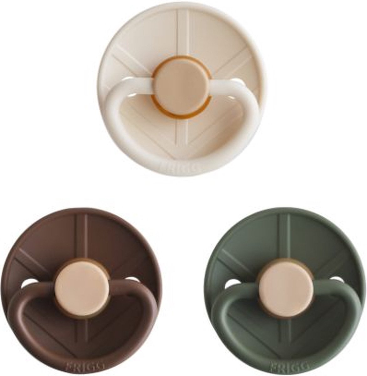 Goedkoopste FRIGG Little Viking Fopspeen - 0-6 Mnd - 3 stuks - Cream/Cocoa/Olive