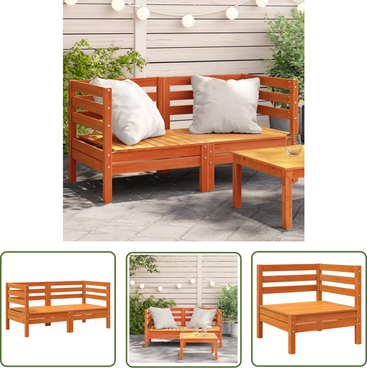 The Living Store Tuinbank Grenenhout 63.5x63.5x62.5 cm - Modulair Ontwerp - Wasbruin Elegante en Comfortabele Zitbank Tuinbank - Grenenhout - Outdoor Furniture - Loungebank - Terrasbank - Comfortabele Stoel - Buitendecoratie