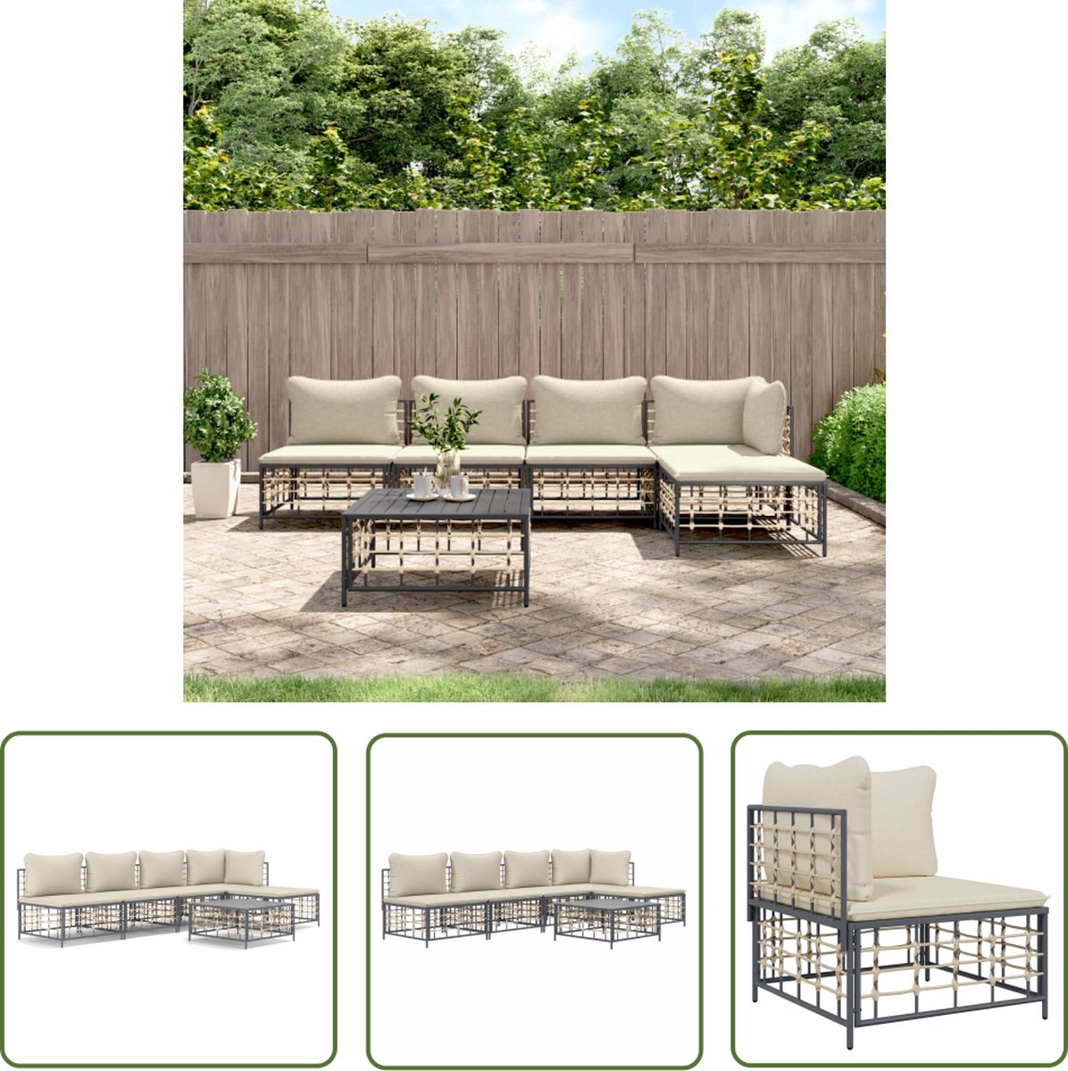 The Living Store Hoekbank Antraciet Poly Rattan - 72 x 72 x 66 cm - Weerbestendig Hoekbank - Lounge Set - Tuinset - Buitenshuis Wonen - Relaxen - Veranda - Balkon - Antraciet - Kunststof - Wicker - Aluminium - Outdoor Furniture