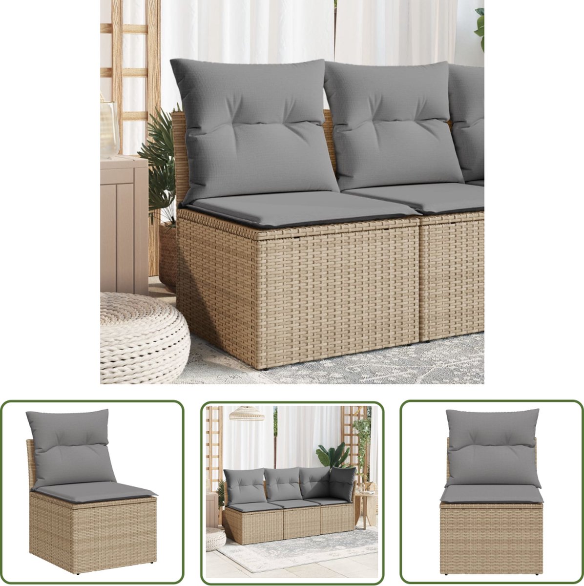 The Living Store Tuinbank Modulair PE Rattan - 55 x 62 x 69 cm - Comfortabele Zitervaring Tuinbank - Lounge Set - Buitendecoratie - Outdoor Furniture - Relaxstoel - Patioset - Gardenfurniture op Prijzenvolger.com