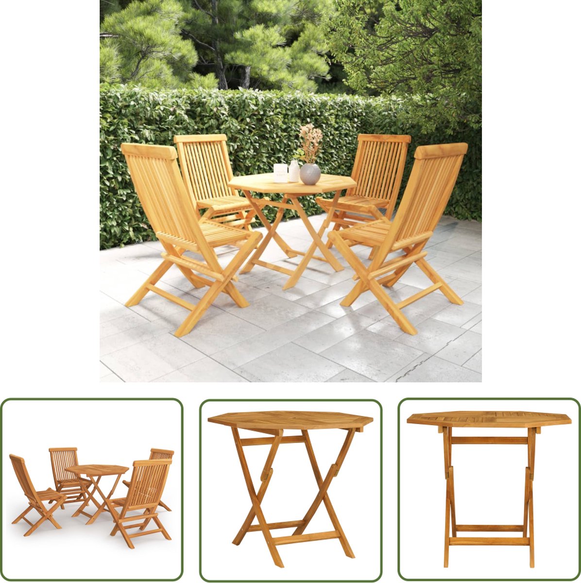 The Living Store 5-delige Tuinset massief teakhout - Eetkamerstoel - Teak Meubels - Buitenshuis Eten - Tuinbank - Vouwtafel
