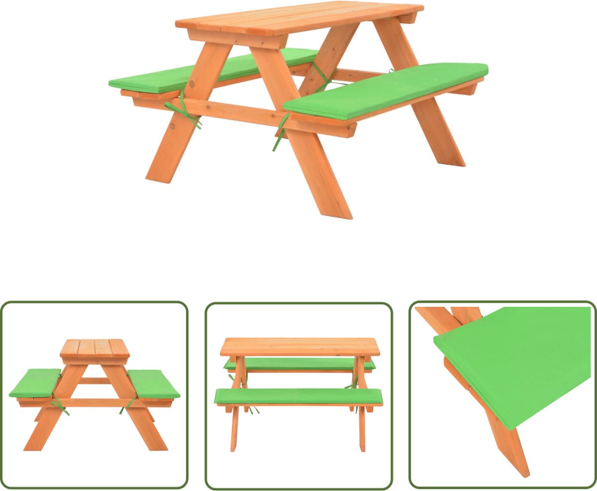 Massief vurenhouten kinderpicknicktafel met banken - buitentafel voor kinderen.