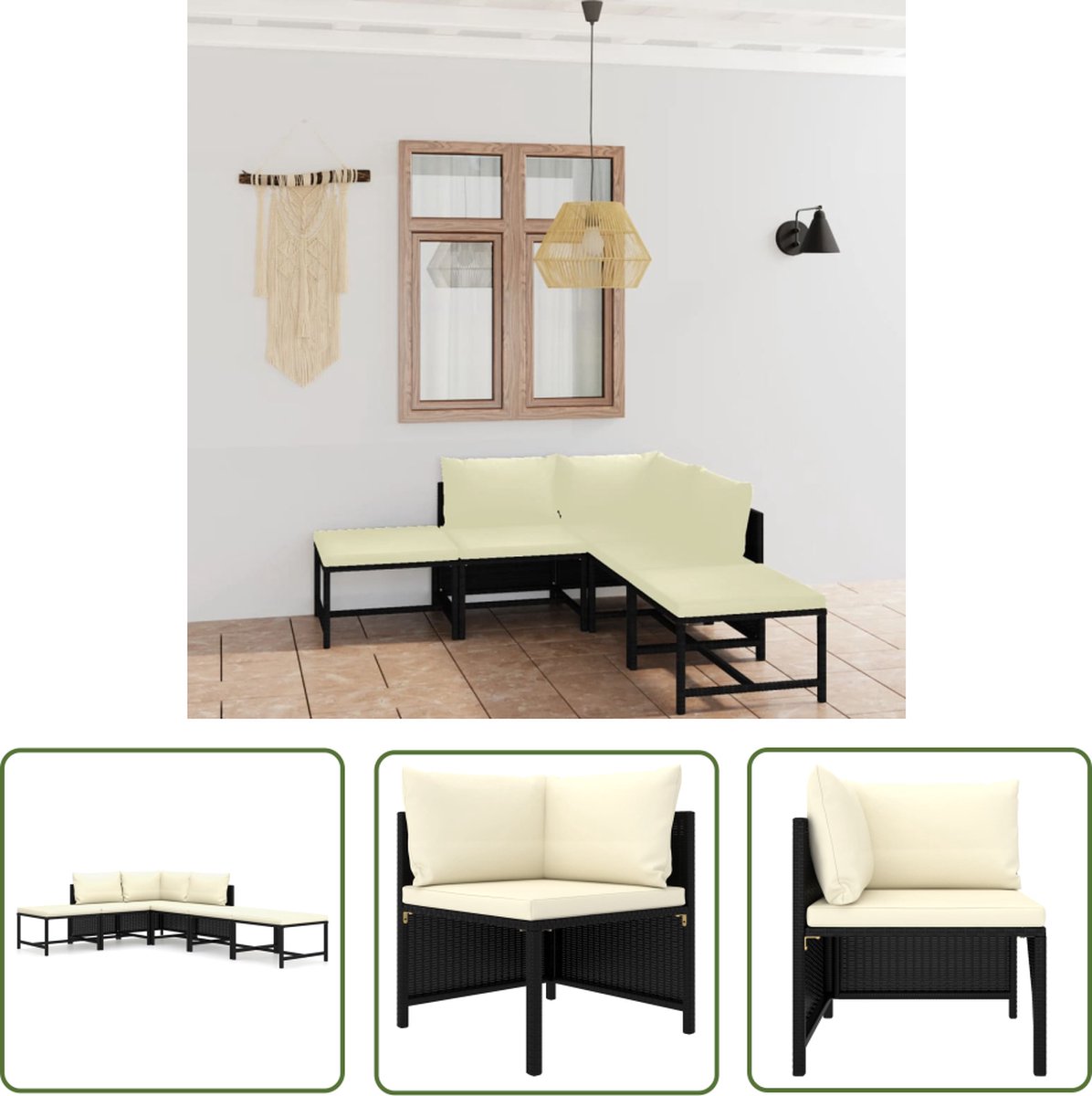 The Living Store 6-delige Loungeset met kussens poly rattan zwart - Loungestoel - Tuinset - Loungebank - Outdoor Meubilair - Garden Furniture