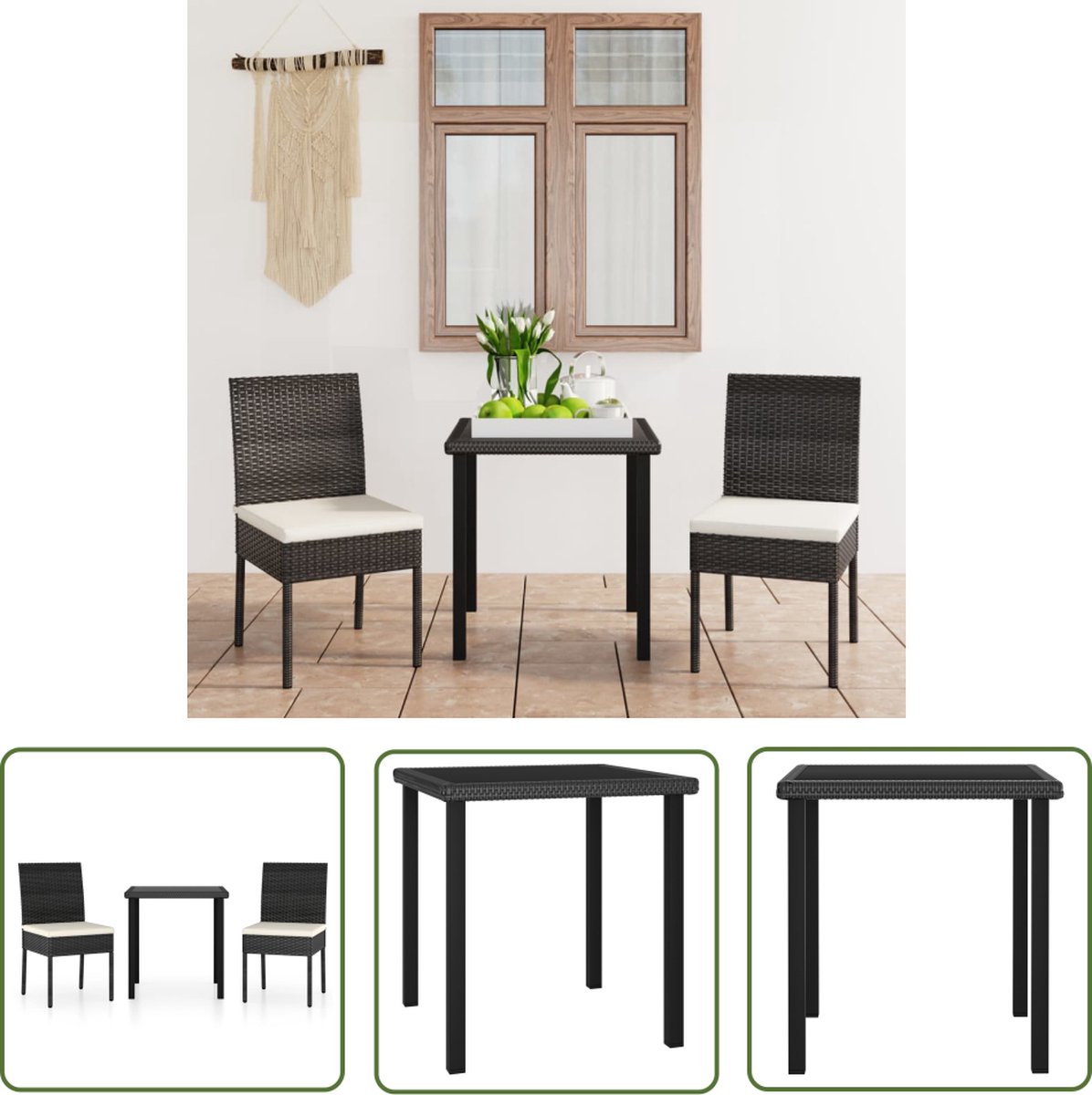 Zwarte poly rattan tuinstoel - The Living Store 3-delige Tuinset.