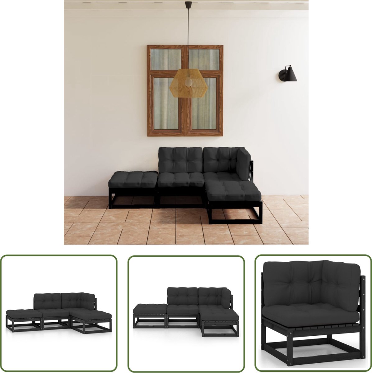 The Living Store 4-delige Loungeset met kussens massief grenenhout - Tuinstoel - Lounge Set - Buitenkamer - Houten Bank - Loungestoel