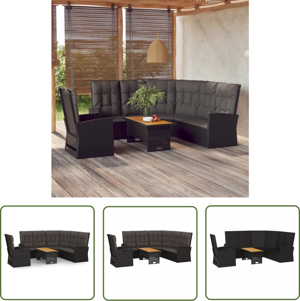 The Living Store 3-delige Loungeset met kussens poly rattan zwart - Loungeset - Lounge Set - Tuinlounge - Terrasset - Outdoor Furniture