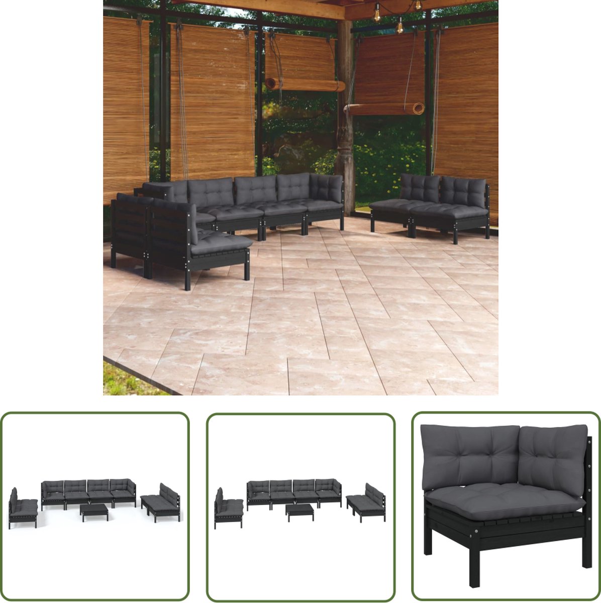 The Living Store 9-delige Loungeset met kussens massief grenenhout - Loungestoel - Loungeplek - Buis Meubel - Houten Bank - Tuinstoel