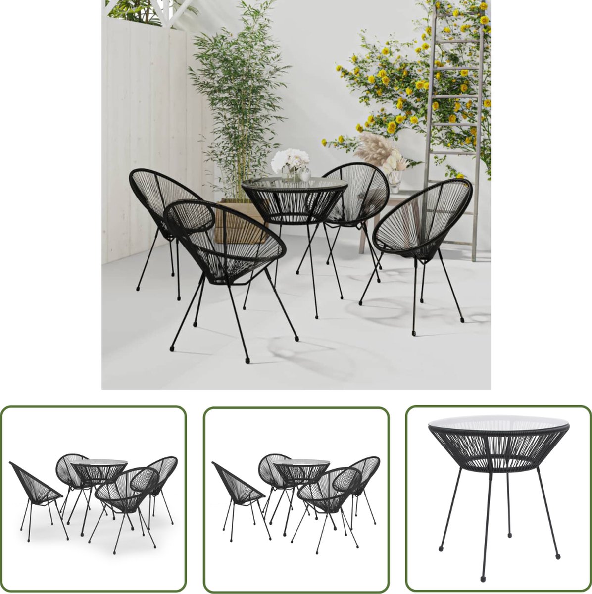 Zwarte tuinset met eetkamerstoelen en buitentafel van The Living Store.