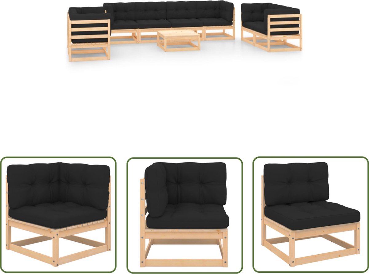 Massief grenenhouten loungeset met kussens voor buiten - The Living Store.