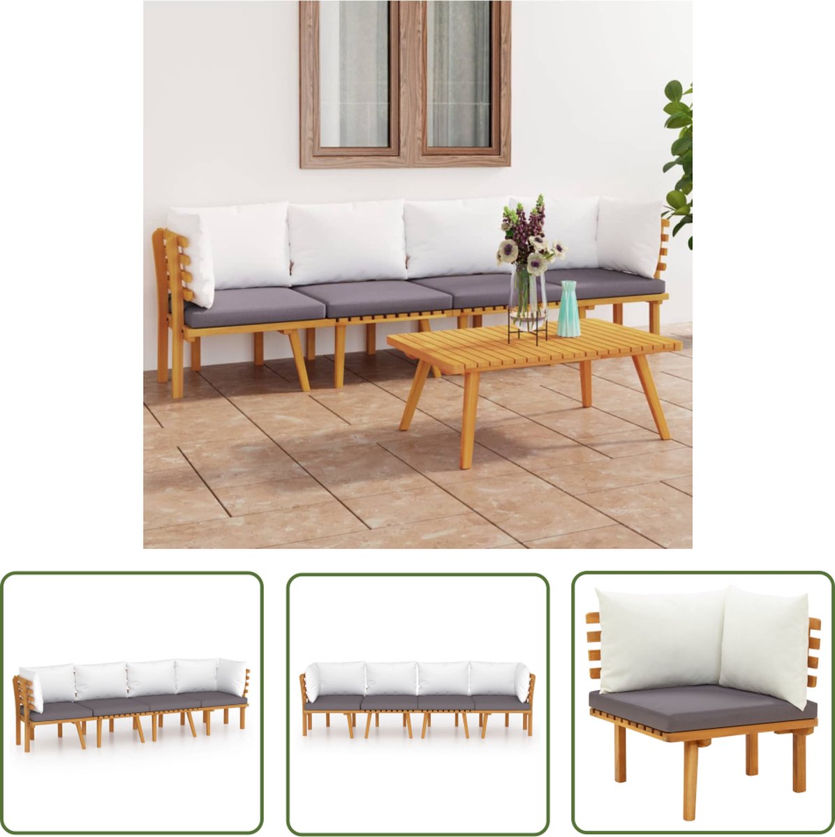 The Living Store 4-delige Loungeset met kussens massief acaciahout - Tuinlounge - Lounge Set - Acacia Hout - Outdoor Furniture - Tuinset