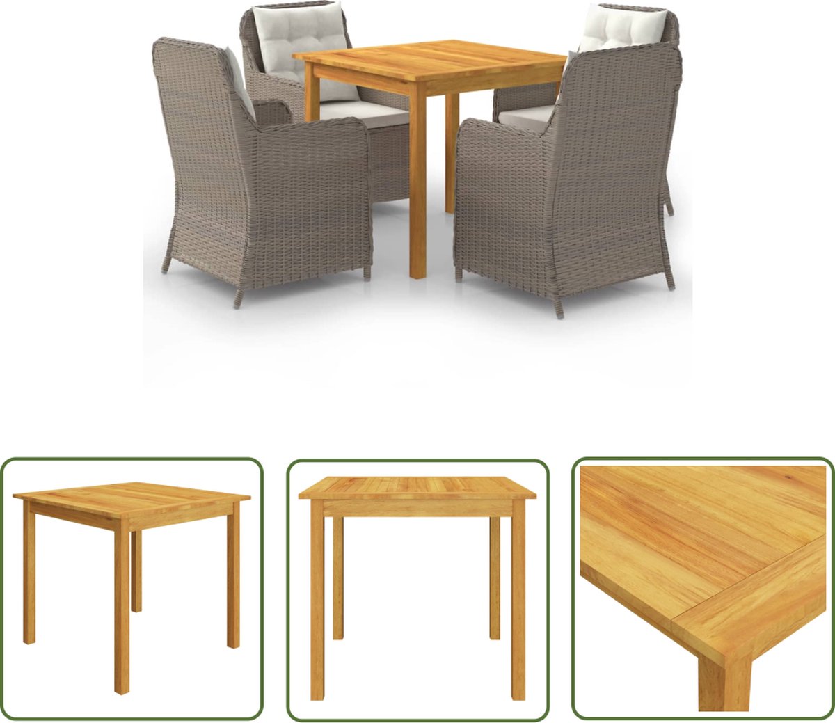 The Living Store 5-delige Tuinset bruin - Tuinstoel - Eetkamerset - Acacia Hout - Buitentafel - Lounge Set
