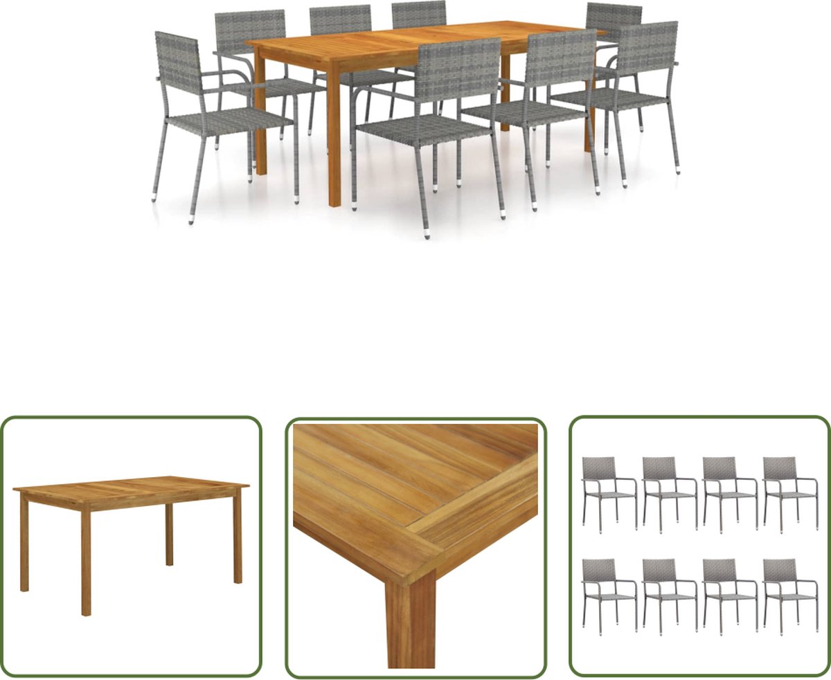 Tuinset van The Living Store met 9-delige grijze Acacia Hout Lounge Set.
