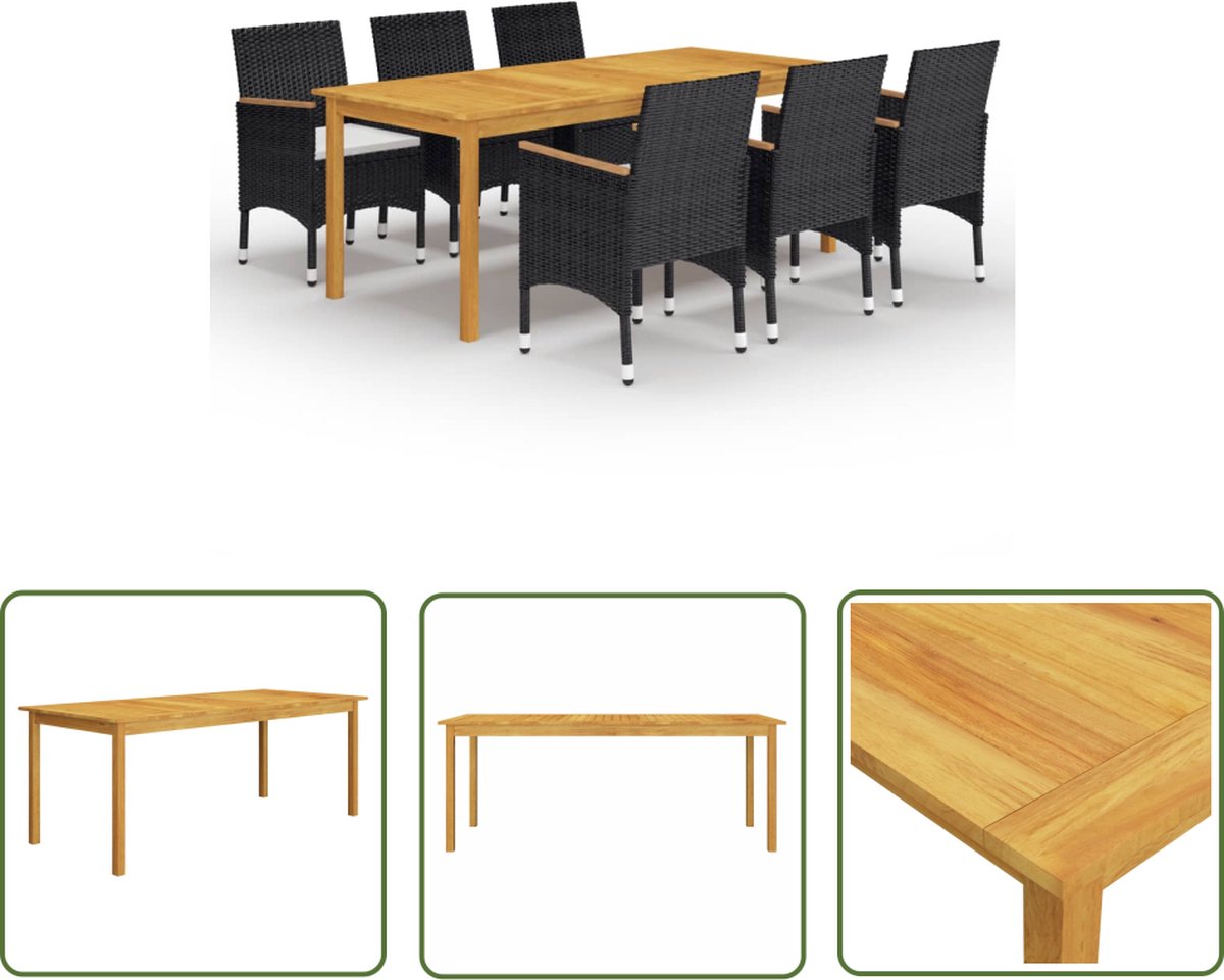 The Living Store 7-delige Tuinset zwart - Tuinbank - Acacia Hout - Tuinset - Lounge Set - Buitendiner