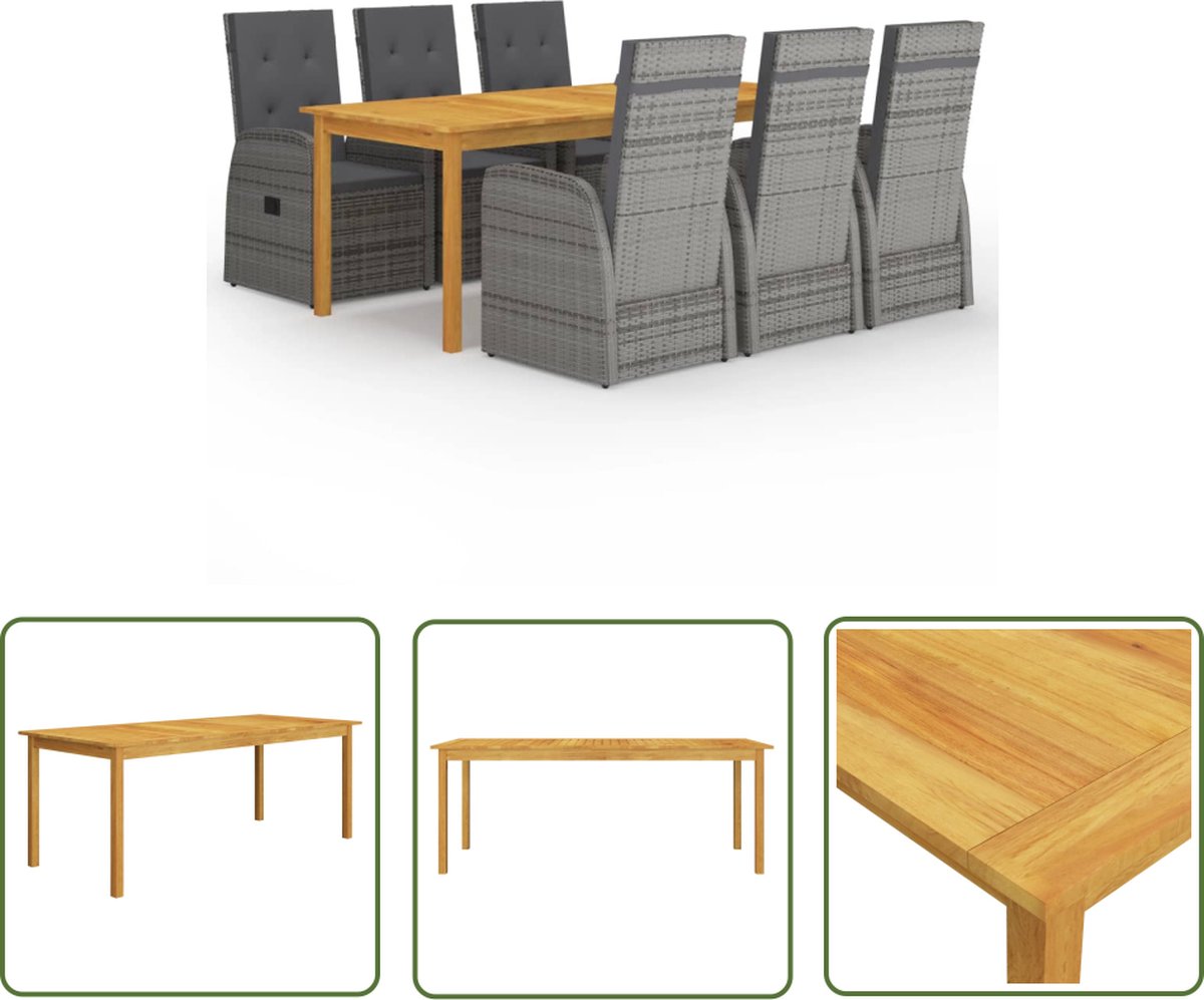 The Living Store 7-delige Tuinset grijs - Tuinstoel - Tuintafel - Acacia Hout - Lounge Set - Buitendineren