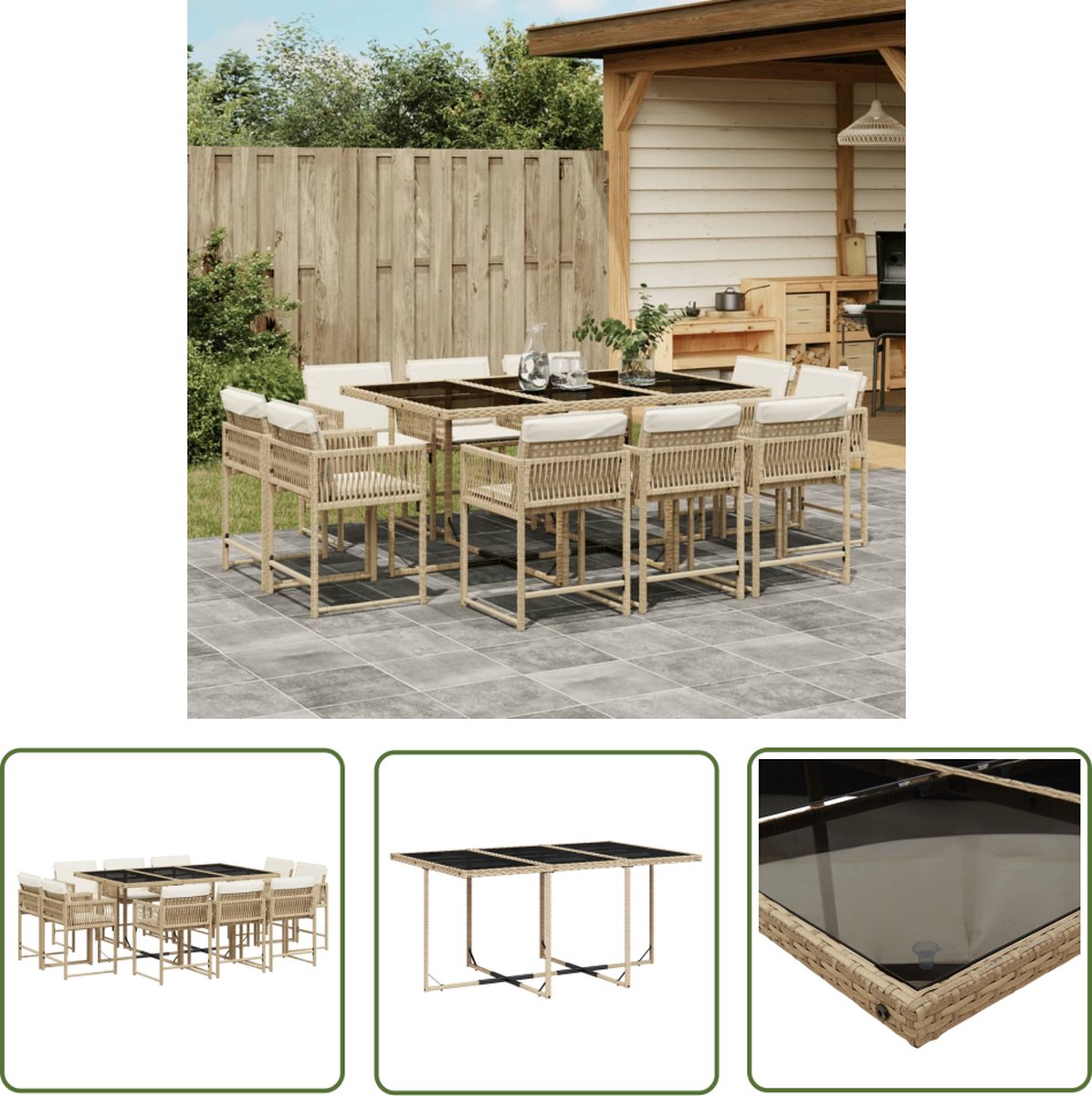 Tuinset in beige poly rattan met kussens - The Living Store.