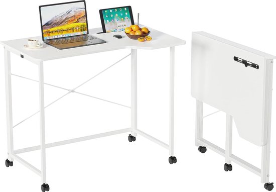 SVITA Bureau d'angle pieds métal Bureau informatique blanc