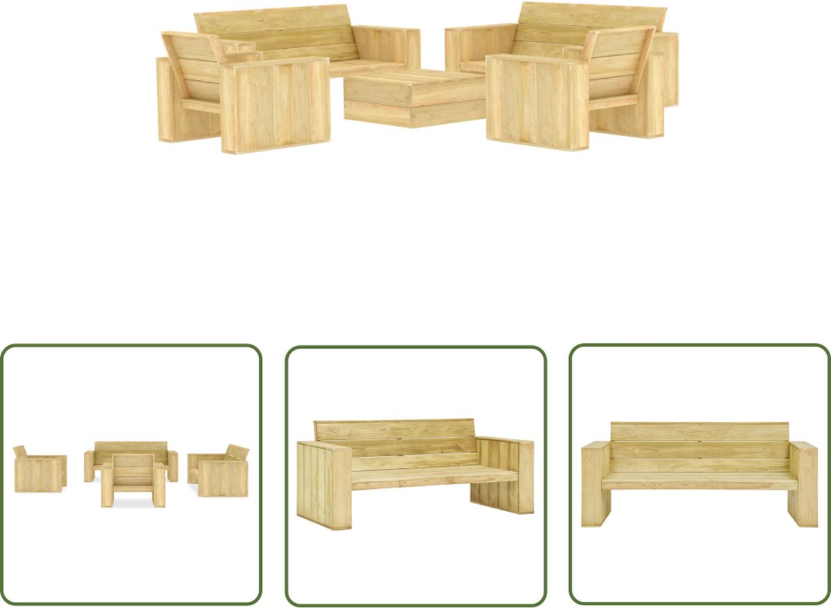 The Living Store 5-delige Loungeset geïmpregneerd grenenhout - Loungestoel - Lounge Set - Tuinstoel - Buitentijd - Tuinbank