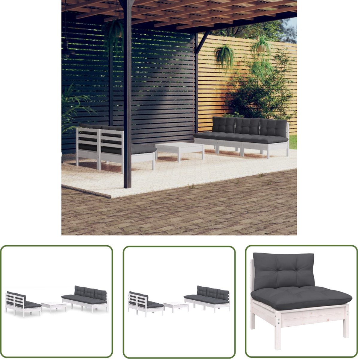 Loungeset van grenenhout met antracietkleurige kussens - Tuinmeubilair - The Living Store