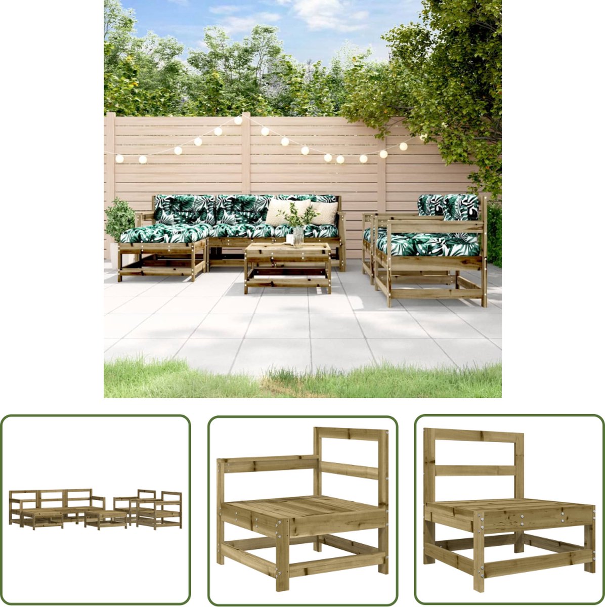 The Living Store Loungeset van geïmpregneerd grenenhout met 7 delen - Buitenmeubel.