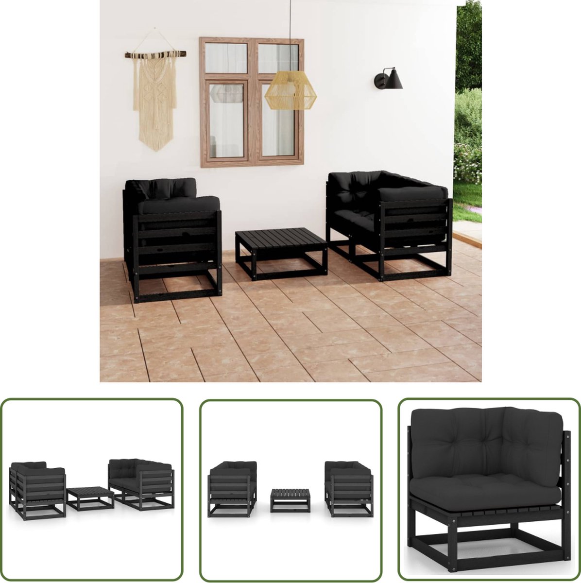 The Living Store 5-delige Loungeset met kussens massief grenenhout - Loungeset - Tuinset - Hoeksofa - Houten Lounge - Grenenhout