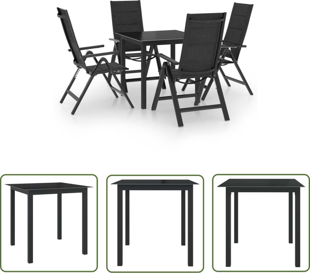 The Living Store 5-delige Tuinset aluminium antracietkleurig - Tuinstoel - Eetkamerset - Buitendineren - Lounge Set - Aluminium Tuinmeubels