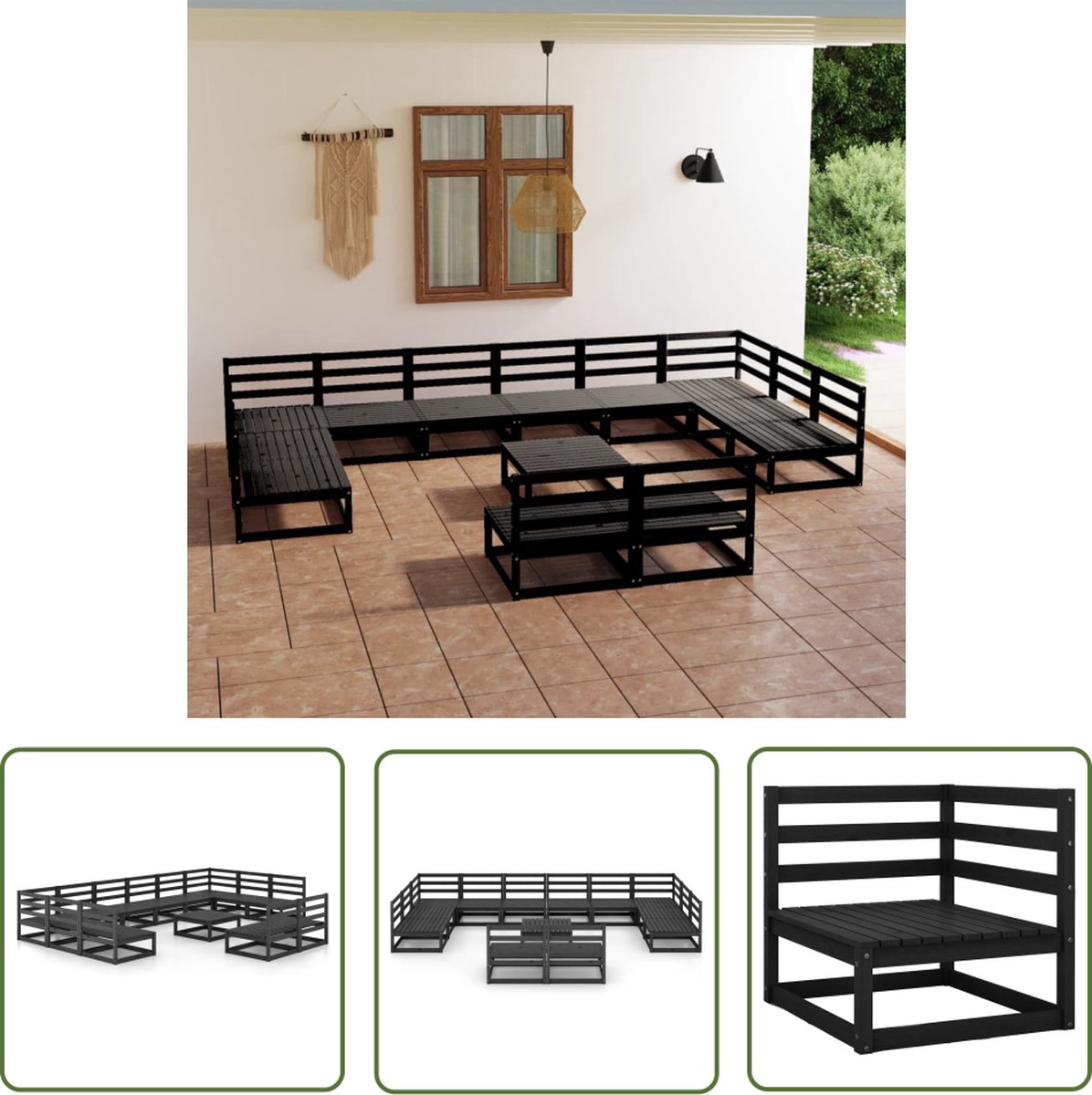 The Living Store 13-delige Loungeset massief grenenhout - Tuinset - Lounge Set - Houten Bank - Outdoor Furniture - Balkon Meubel