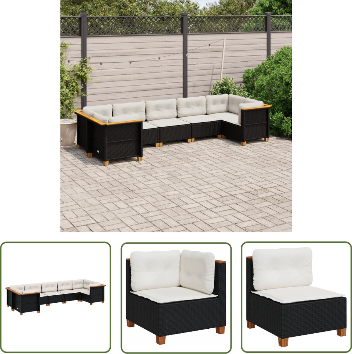 The Living Store 7-delige Loungeset met kussens poly rattan zwart - Loungeset - Tuinset - PE-rattan - Outdoor Furniture - Tuinmeubels